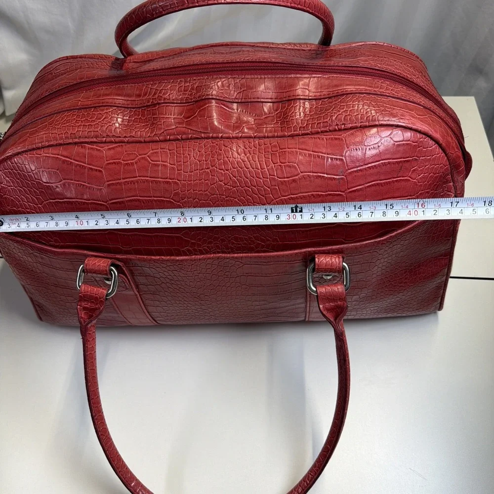 Vintage 90s Bath & Body Works Red Faux Alligator Leather Tote Travel Bag Y2K